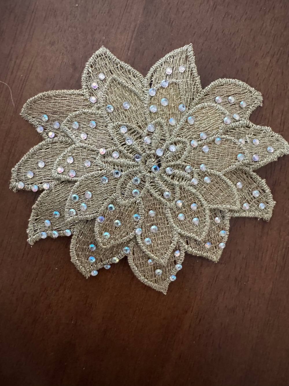 Gold Embroidered Floral Appliqué with Rhinestones